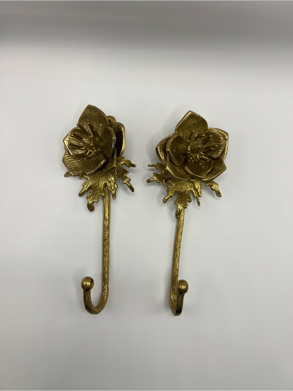 Anthropologie Gold Floral Wall Hooks - Pair